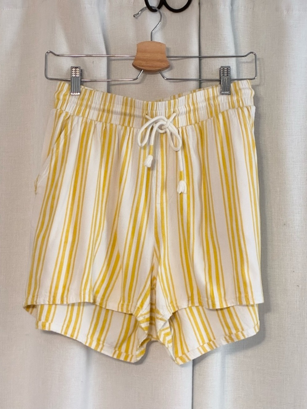 Linen Blend Yellow Stripe Drawstring Shorts